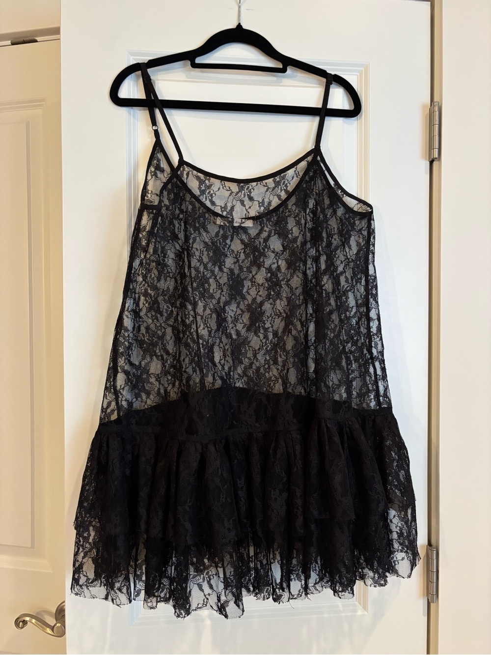 EUC Black Lace Ruffle Slip Dress